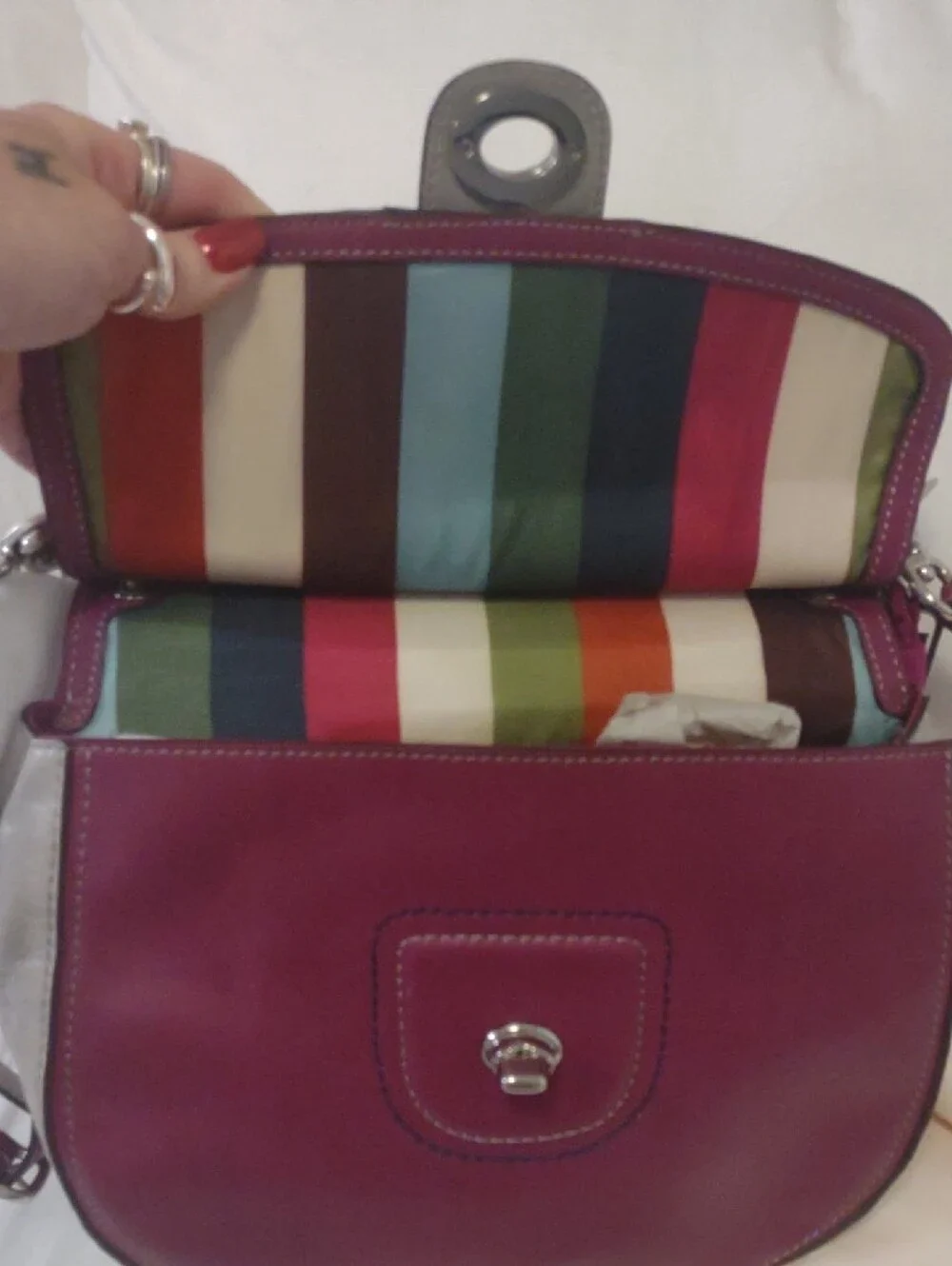 COACH Plum Leather Satchel with Contrast Trim and Tassel